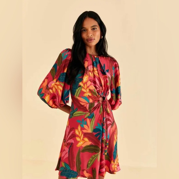 NWT FARM Rio Multicolor Tropical Long Sleeve Dress - Picture 1 of 5